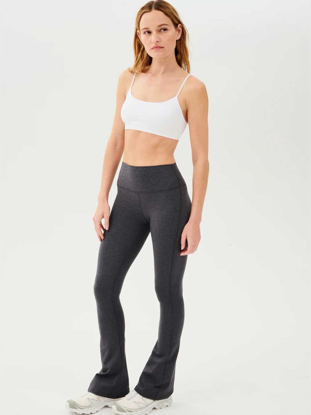 Splits59 Raquel High Waist Flared Leggings in Heather Grey